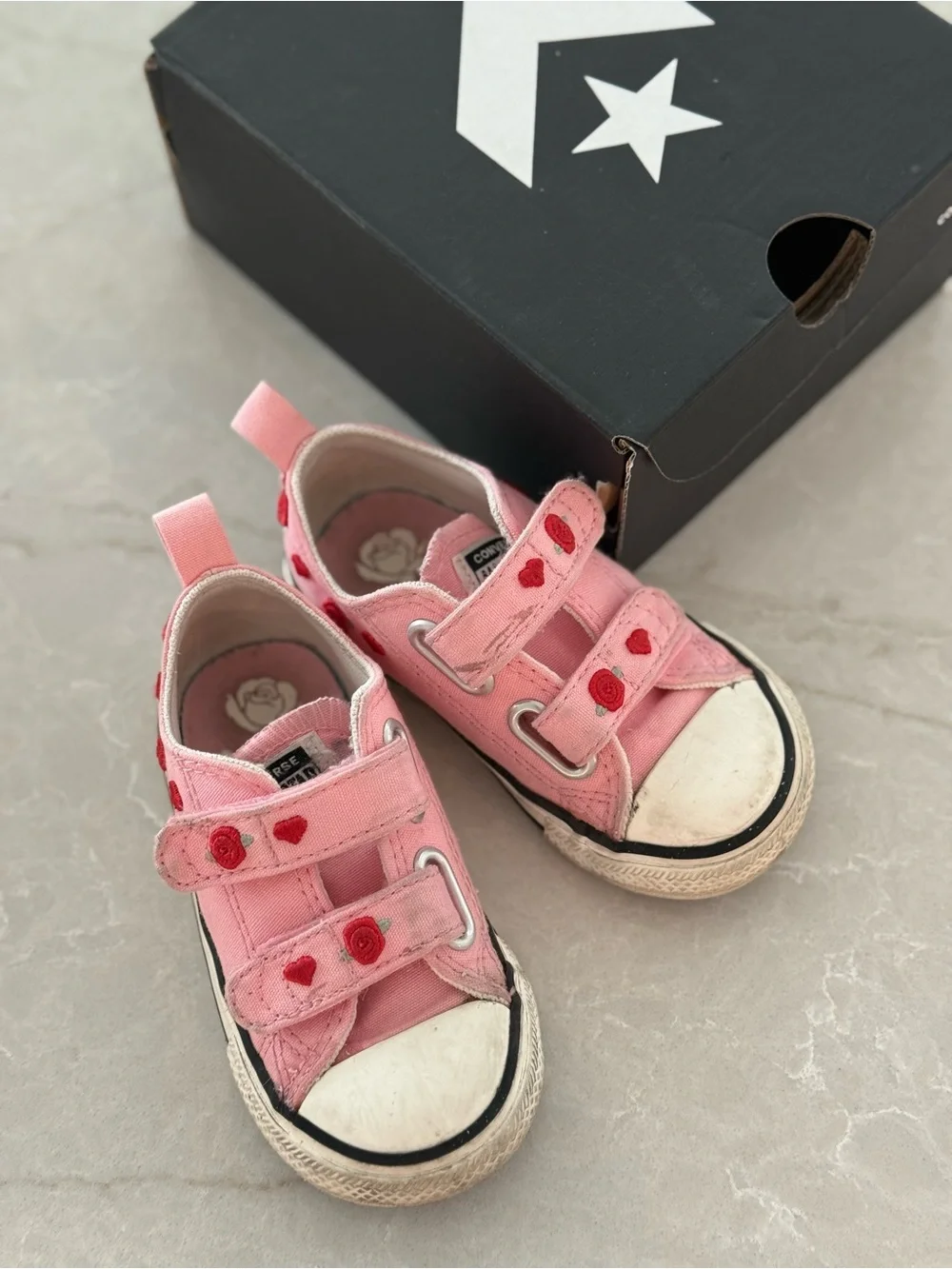 Converse Pink Canvas Kids Sneakers with Red Heart Details
